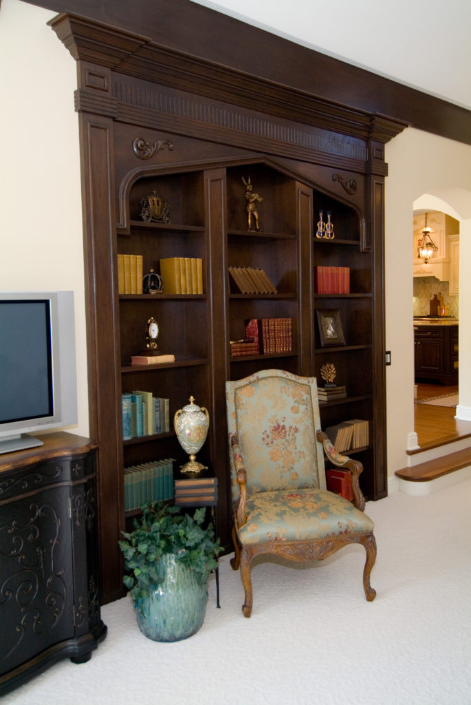 Custom built-in wooden cabinet with shelving
